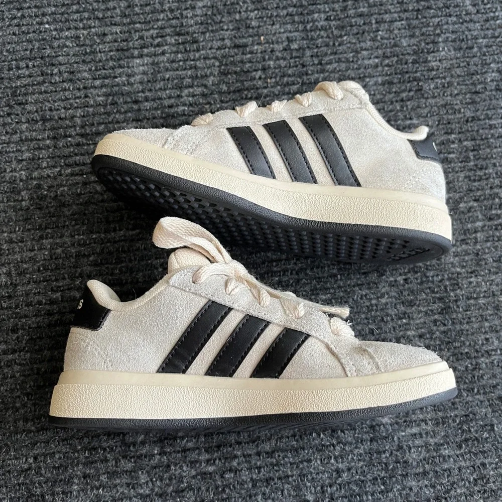 Adidas Grand Court 2.0 Kids Sneakers Cream Black 11K JR5589 Low Top Shoes casual